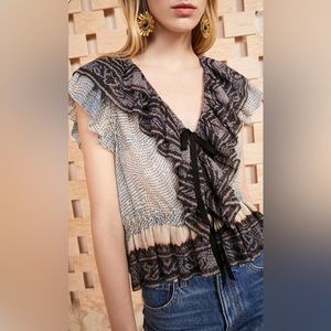 Ulla Johnson Black and Cream Patterned Blouse